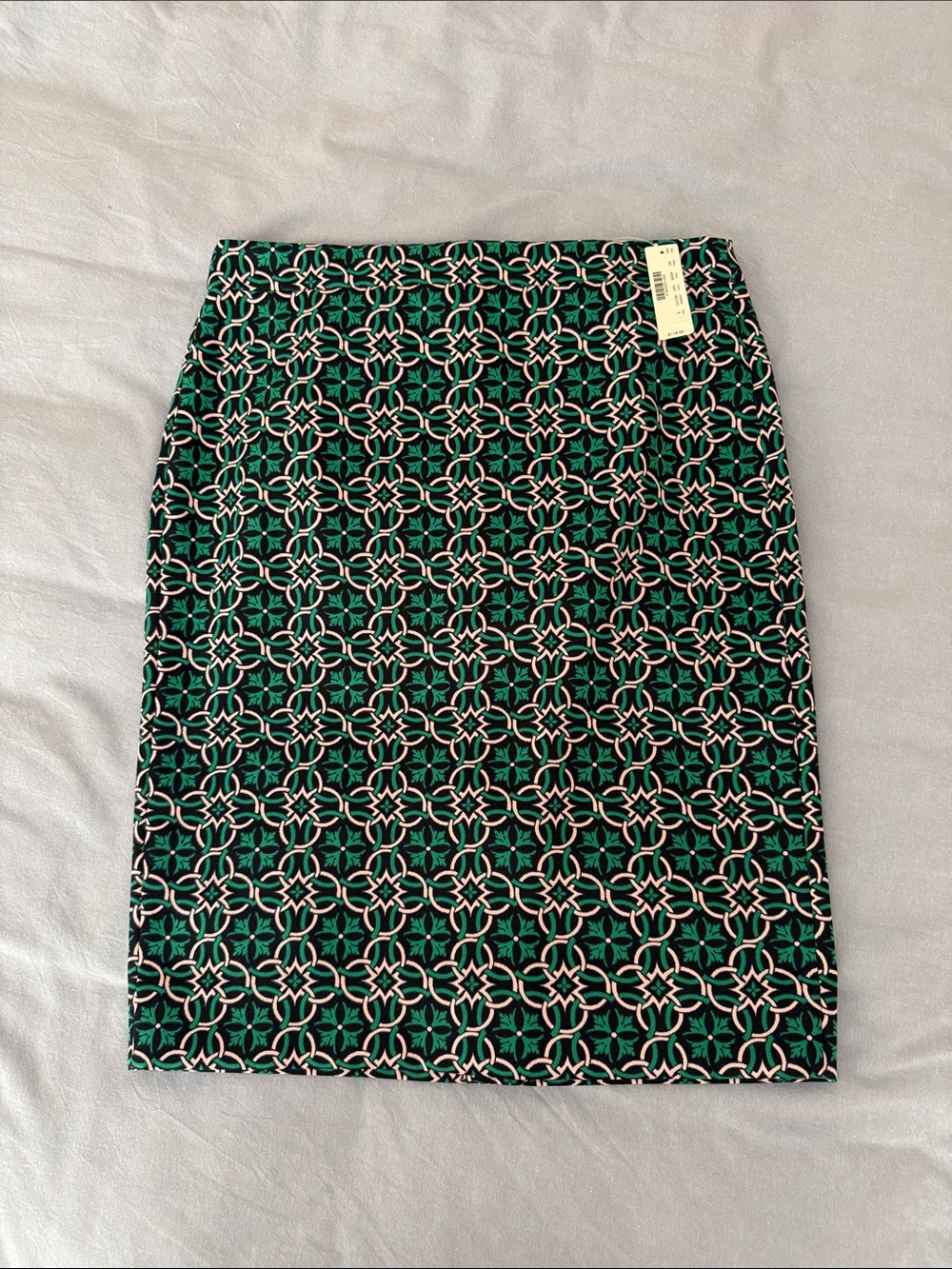 J. Crew navy, Green Geometric Pencil Skirt
